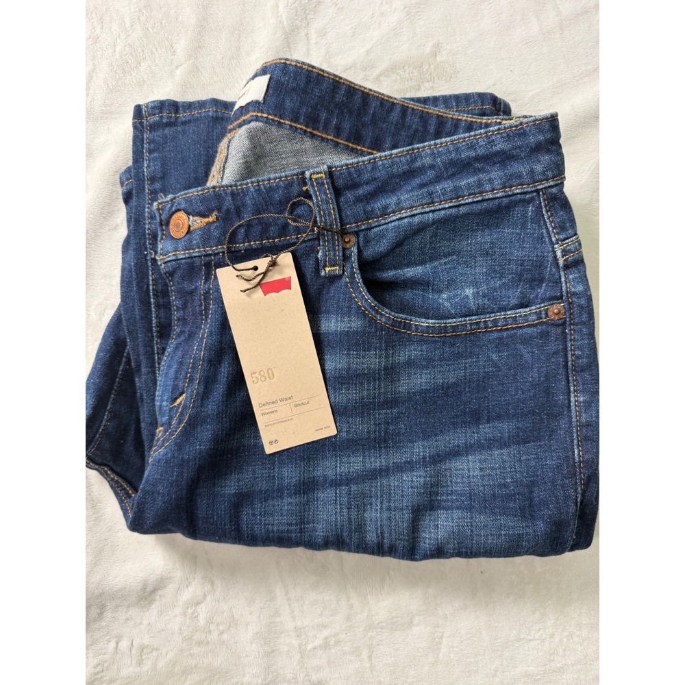 Levis 580 Curvy Bootcut Jeans Womens 16W Defined Waist Dark Wash Blue Denim NEW